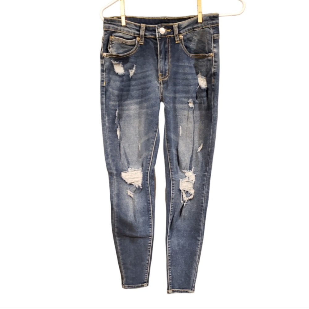 New Small Distressed Jeans Pants Skinny Stone washed